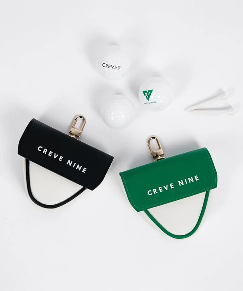 CREVE NINE: Triangular Leather Ball Pouch - Green