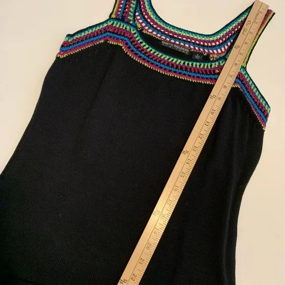 Crochet bright multicolor trim tank top and cardigan set black wooden buttons