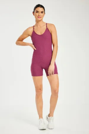 Croco Skin Shorts Onesie Berry