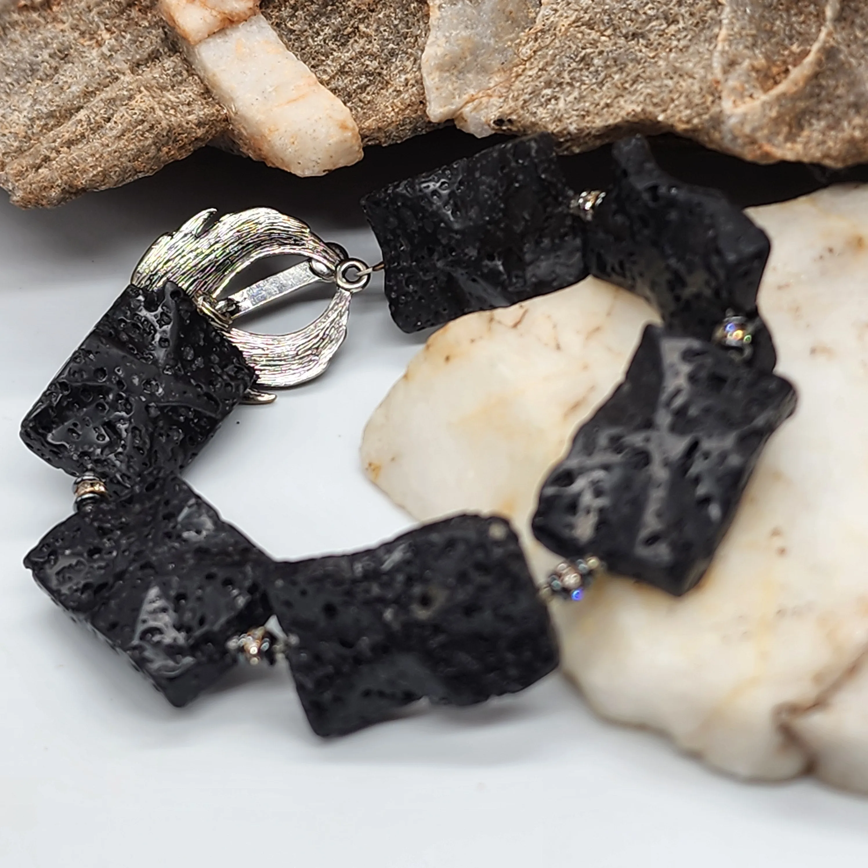 Crystal Eagle / Dwsigner Mens Bracelet Size 9.5 Mens Jewelry Eagle Clasp Lava Stone Mens