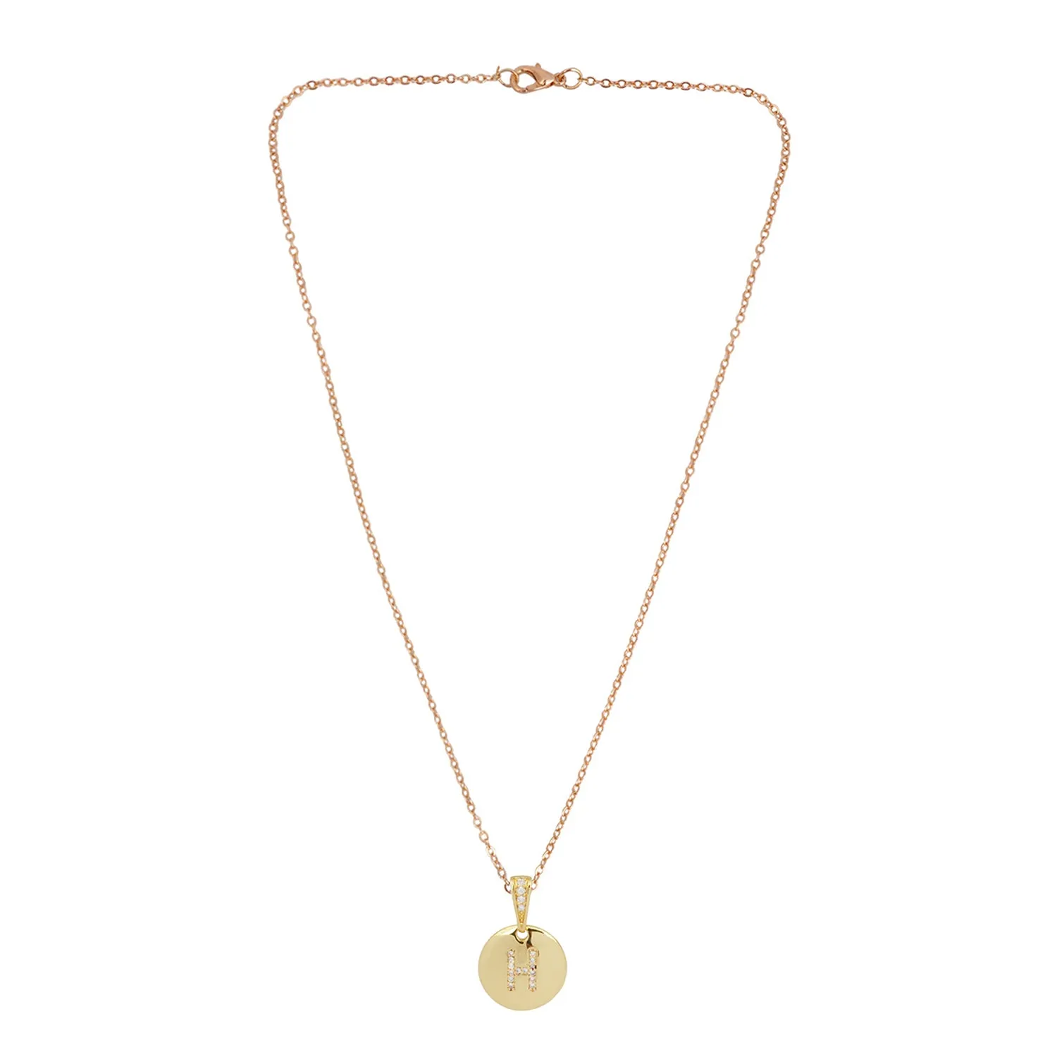 Crystal Studded Alphabet H Gold Coin Necklace