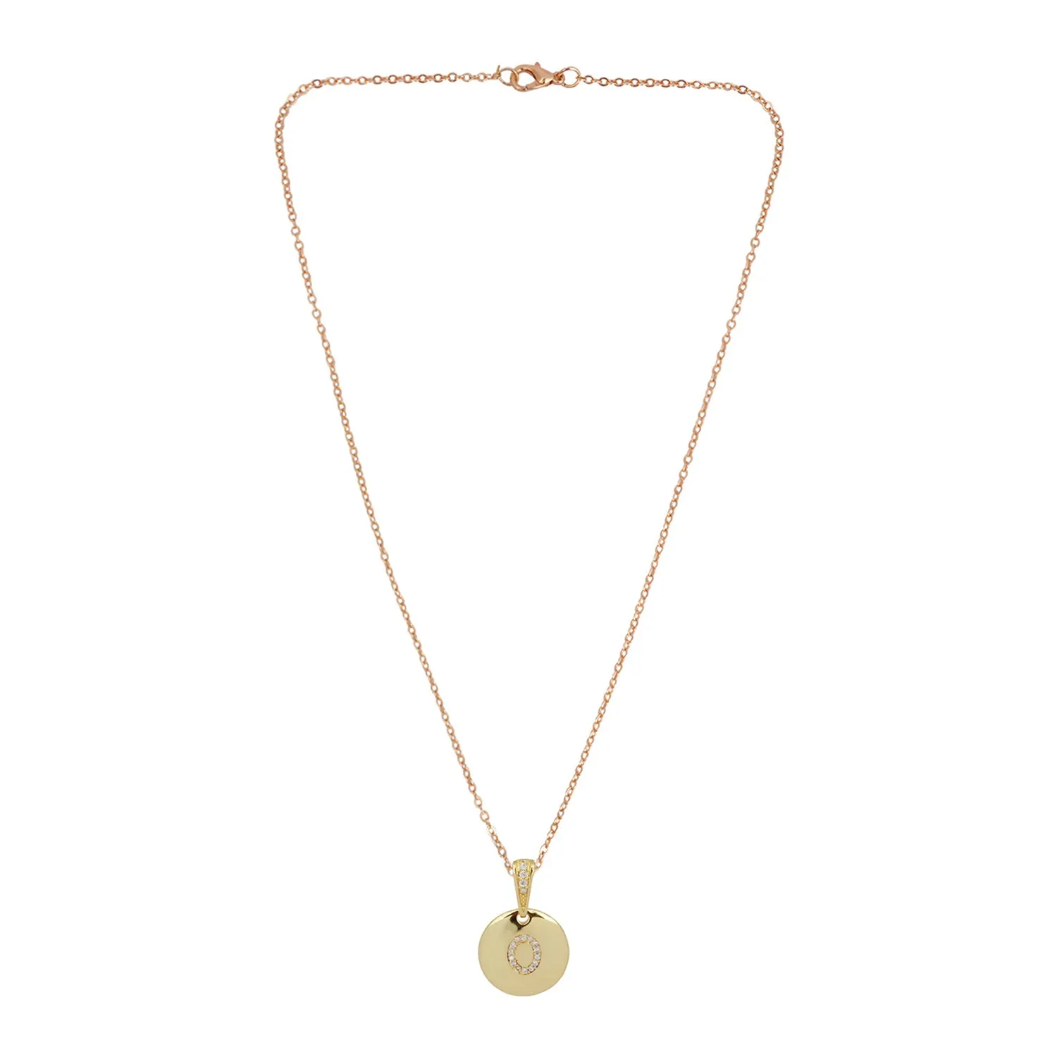 Crystal Studded Alphabet O Gold Coin Necklace