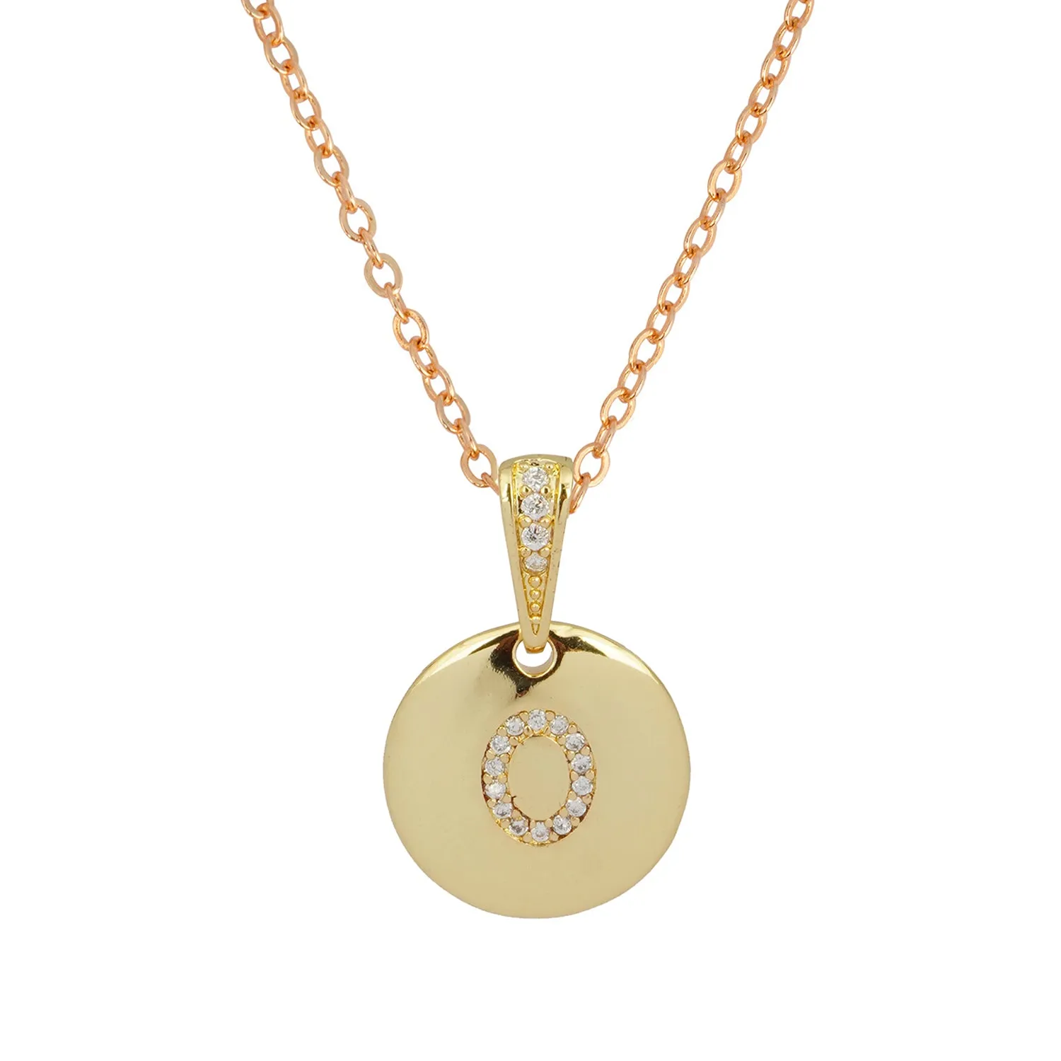 Crystal Studded Alphabet O Gold Coin Necklace