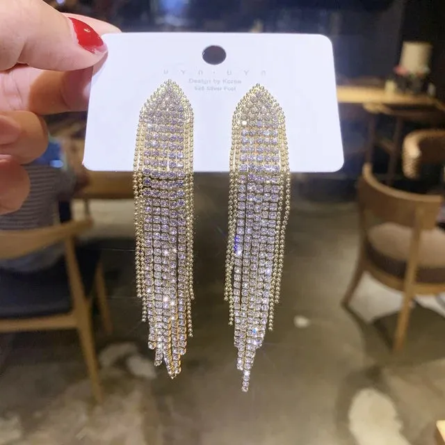 Crystal Tassel Clip-On Earrings