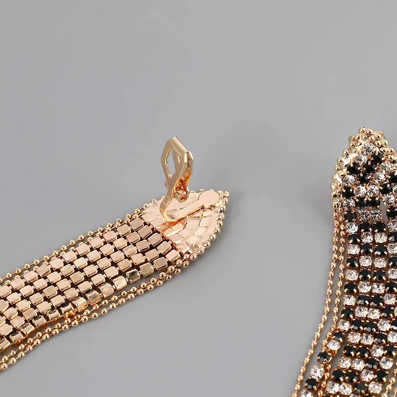 Crystal Tassel Clip-On Earrings
