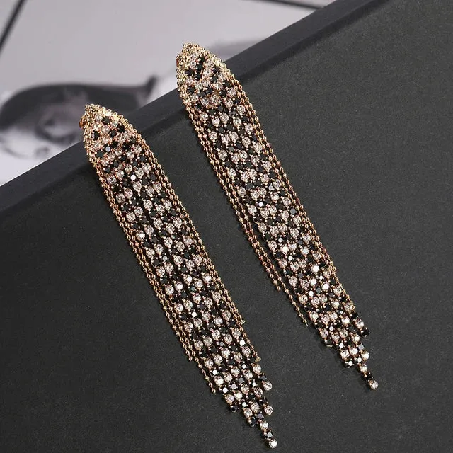 Crystal Tassel Clip-On Earrings