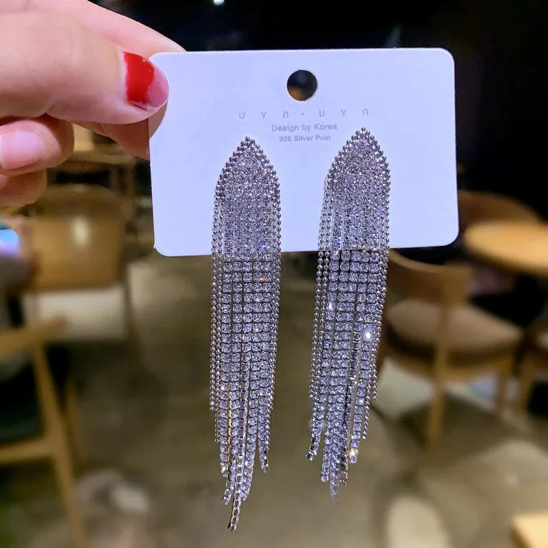 Crystal Tassel Clip-On Earrings