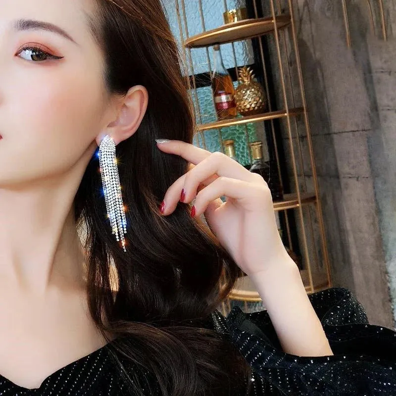 Crystal Tassel Clip-On Earrings