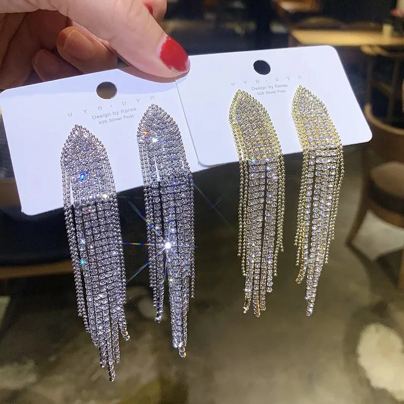 Crystal Tassel Clip-On Earrings