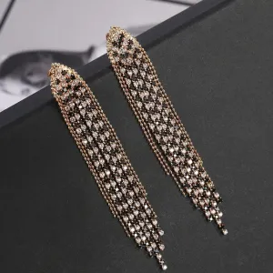 Crystal Tassel Clip-On Earrings