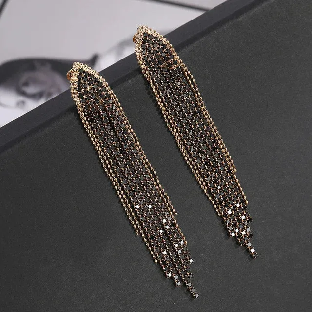 Crystal Tassel Clip-On Earrings