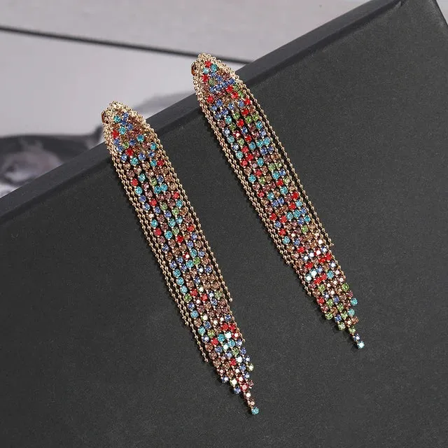 Crystal Tassel Clip-On Earrings