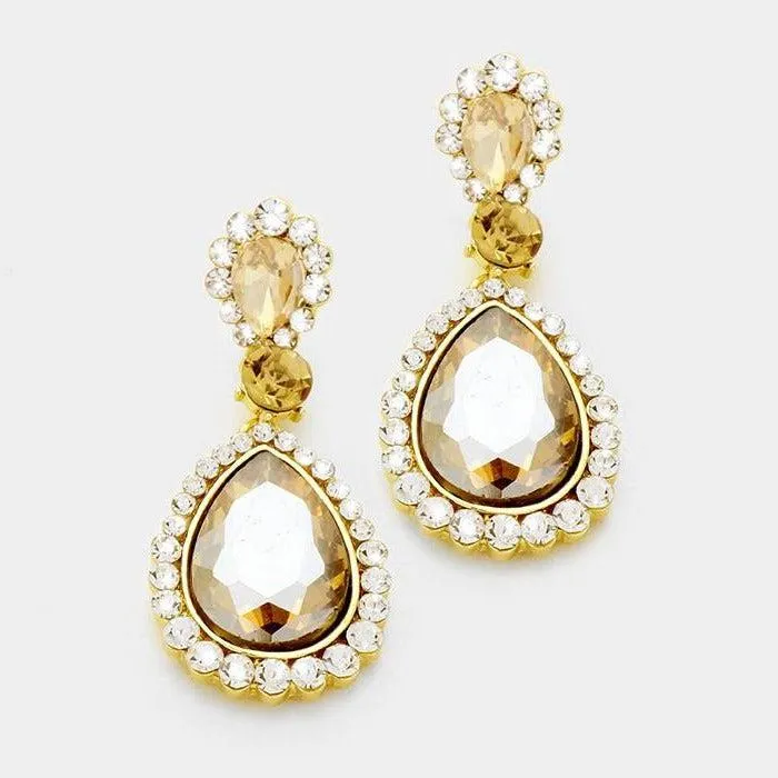 Crystal Topaz Pave Trim Evening Earrings