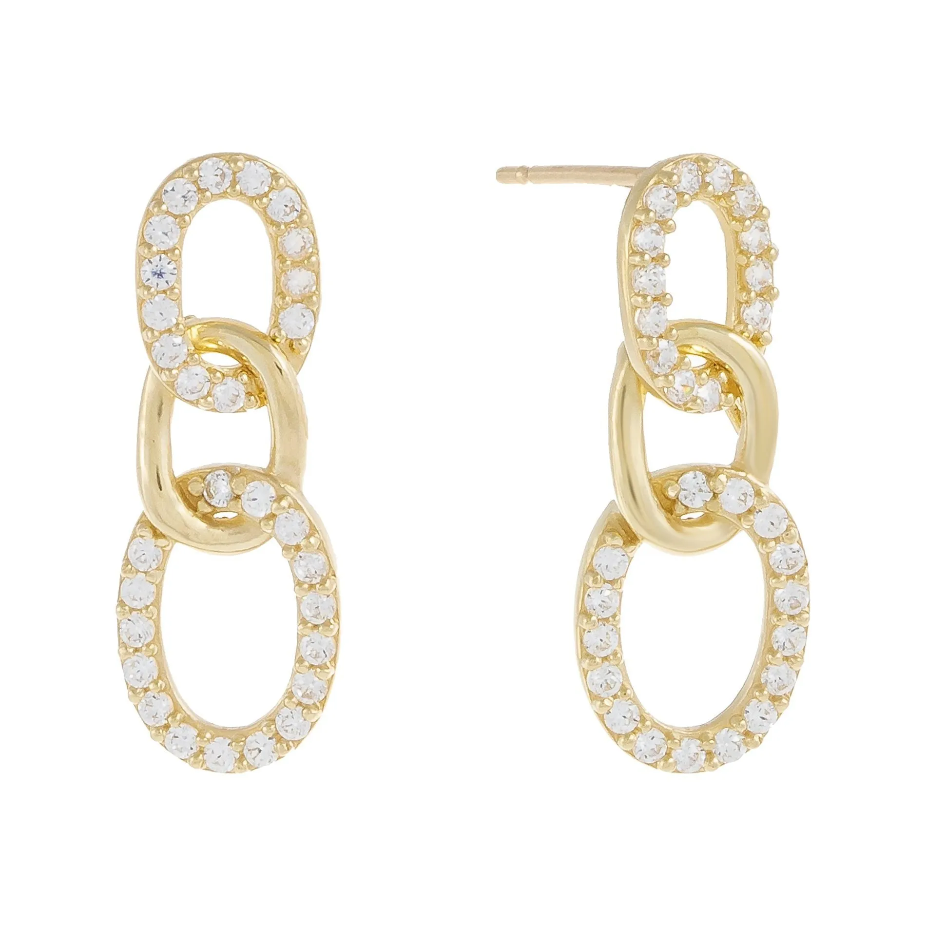 CZ Pavé Link Drop Stud Earring 14K