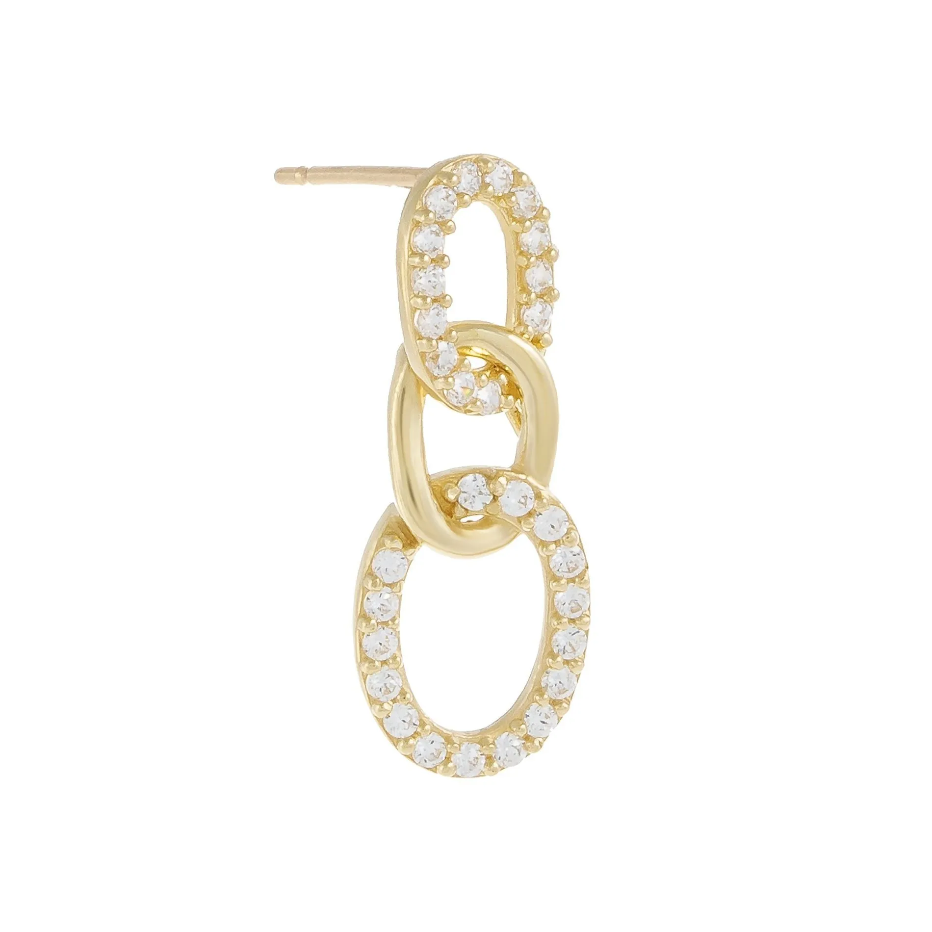 CZ Pavé Link Drop Stud Earring 14K