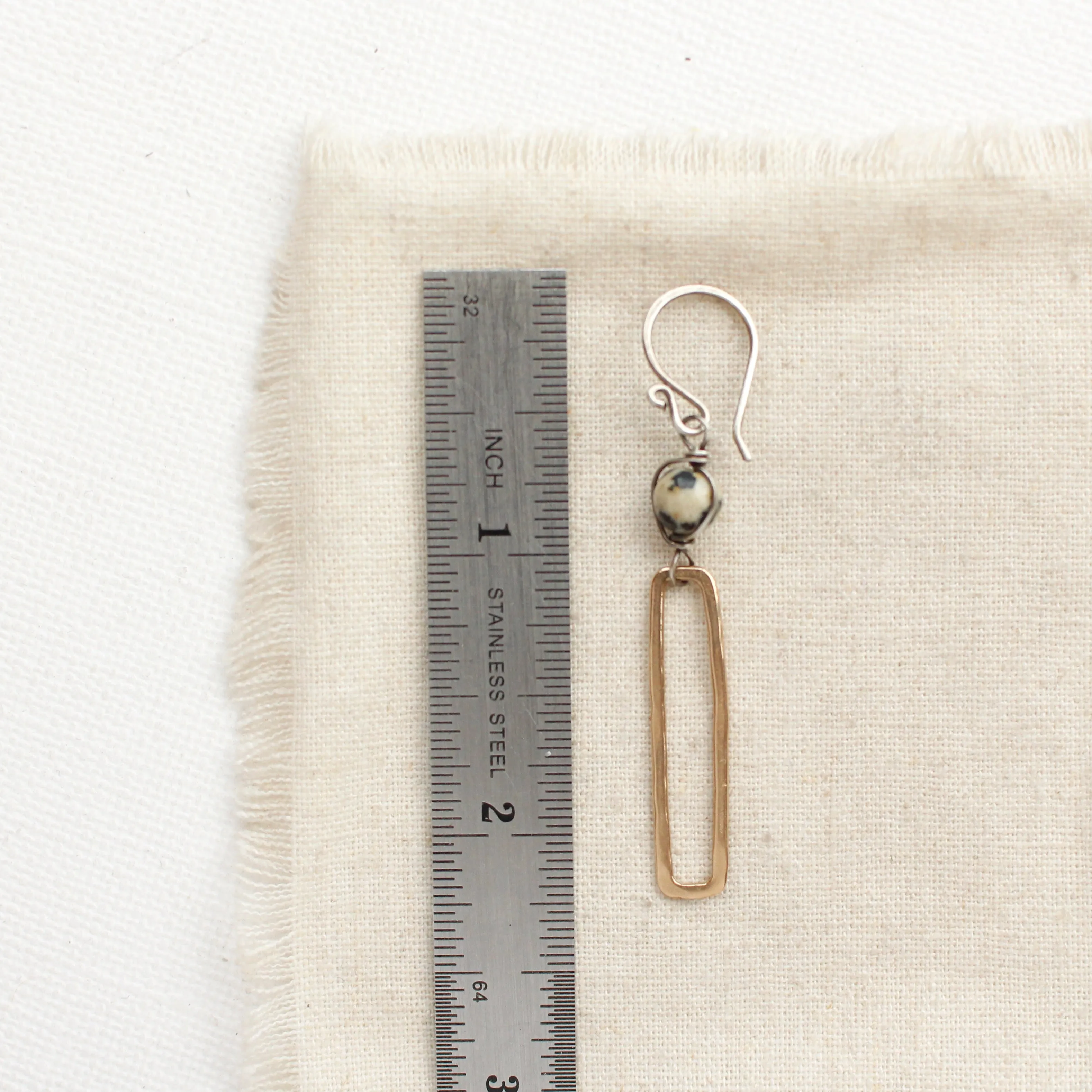 Dalmatian Jasper Bronze Bar Earrings