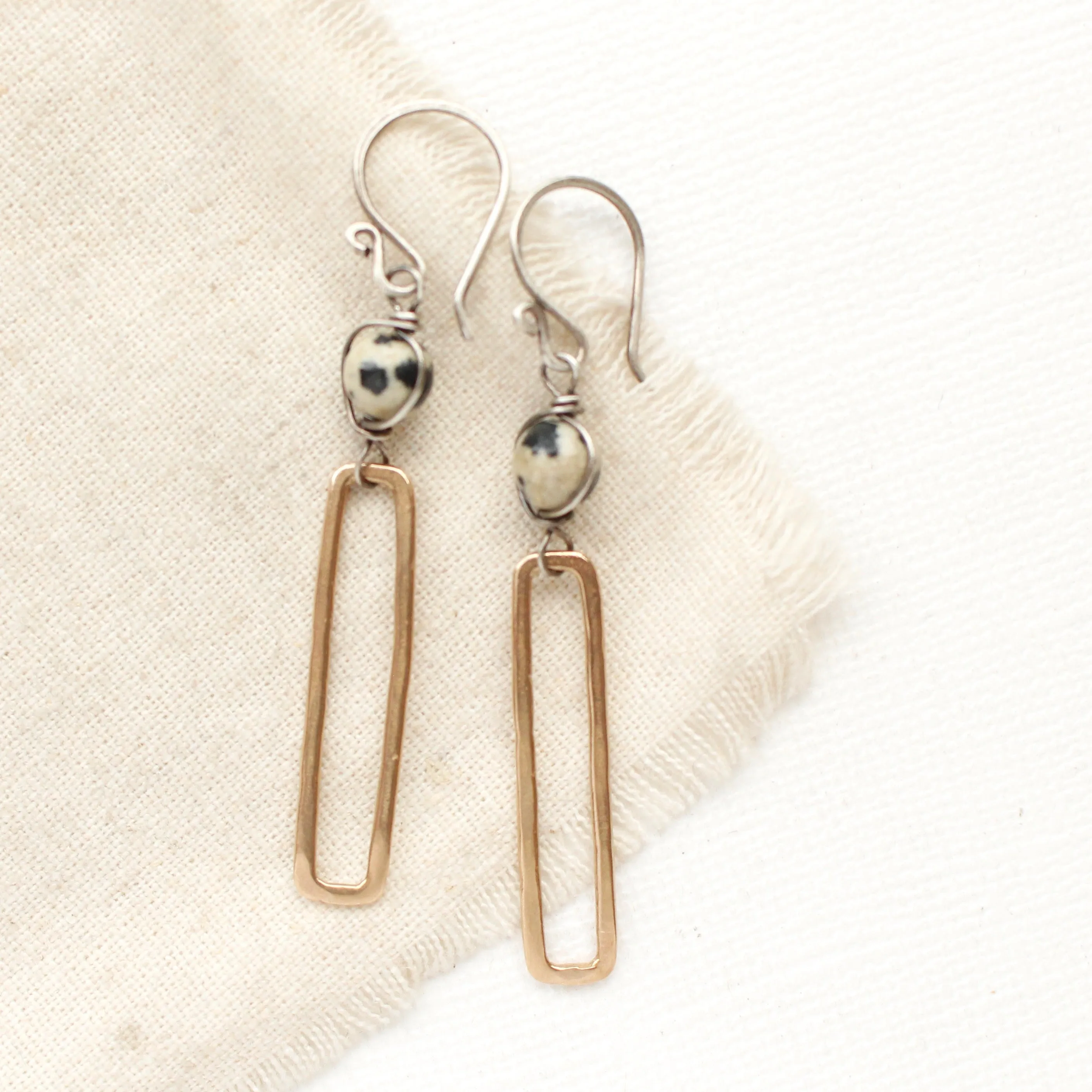 Dalmatian Jasper Bronze Bar Earrings