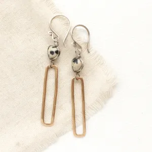 Dalmatian Jasper Bronze Bar Earrings