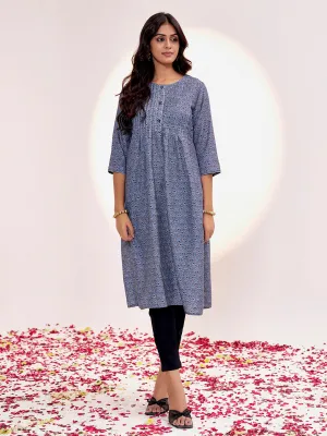 Dark Grey Ethnic Motif Printed Straight Kurta