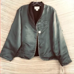 DAVID DART Collection NWT 100% Silk Olive Green One Button Jacket Blazer Sz 10