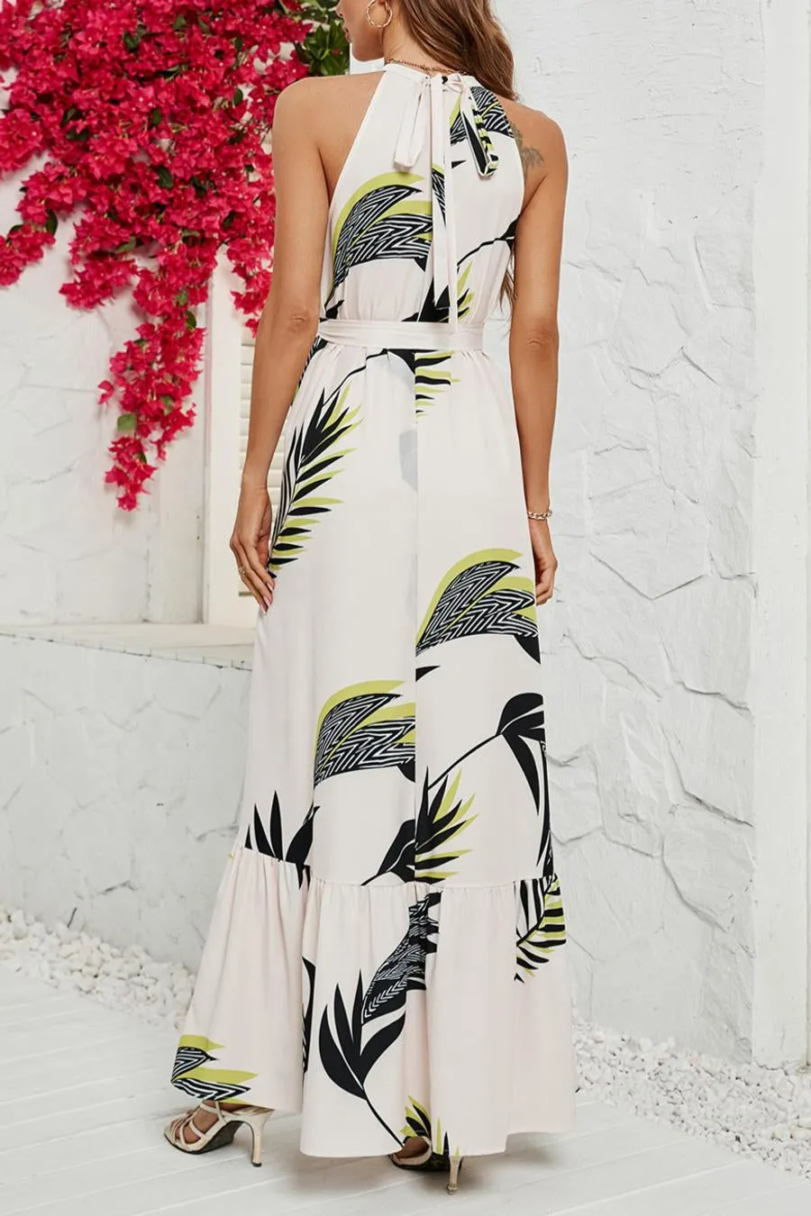Daydream Leaflet Full-Length Halter Dress