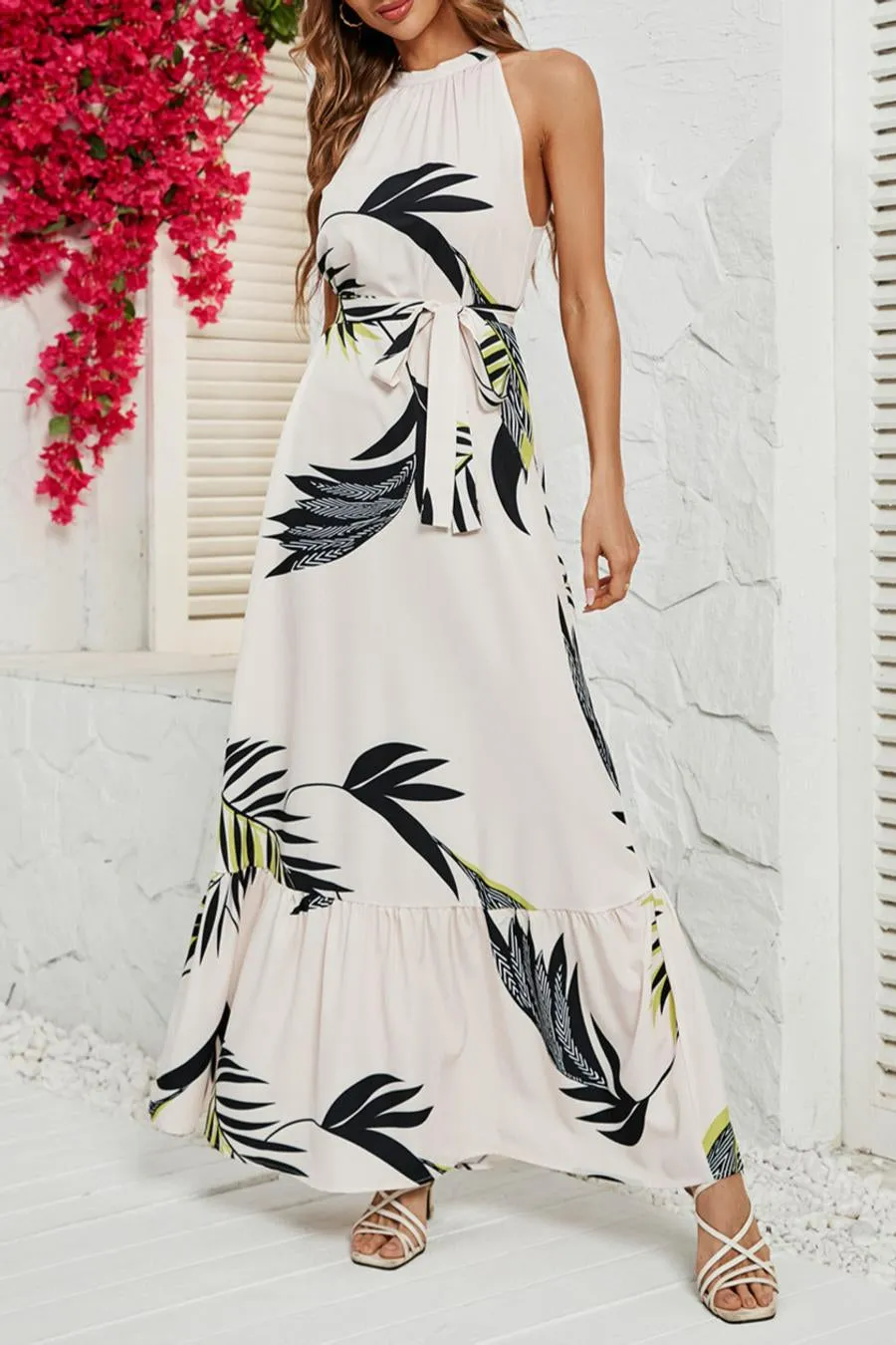 Daydream Leaflet Full-Length Halter Dress