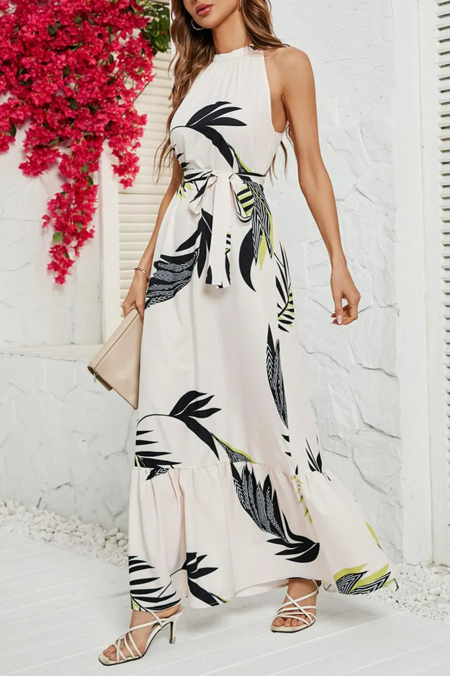 Daydream Leaflet Full-Length Halter Dress