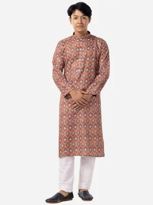 Designer Golden & Orange Printed Kurta | The Kurta Company