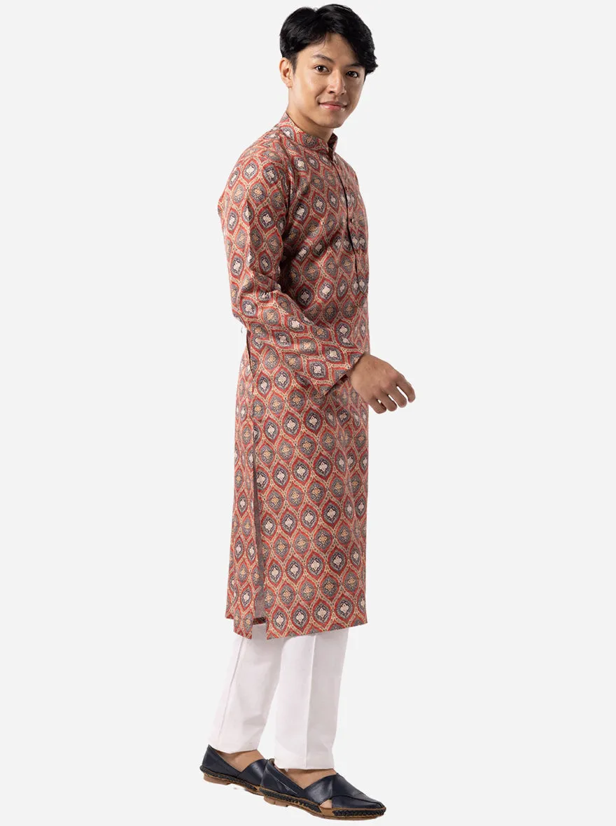 Designer Golden & Orange Printed Kurta | The Kurta Company