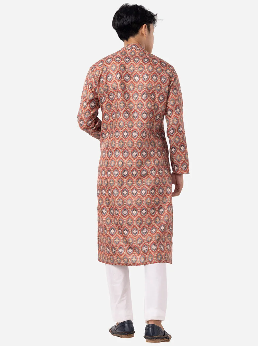 Designer Golden & Orange Printed Kurta | The Kurta Company