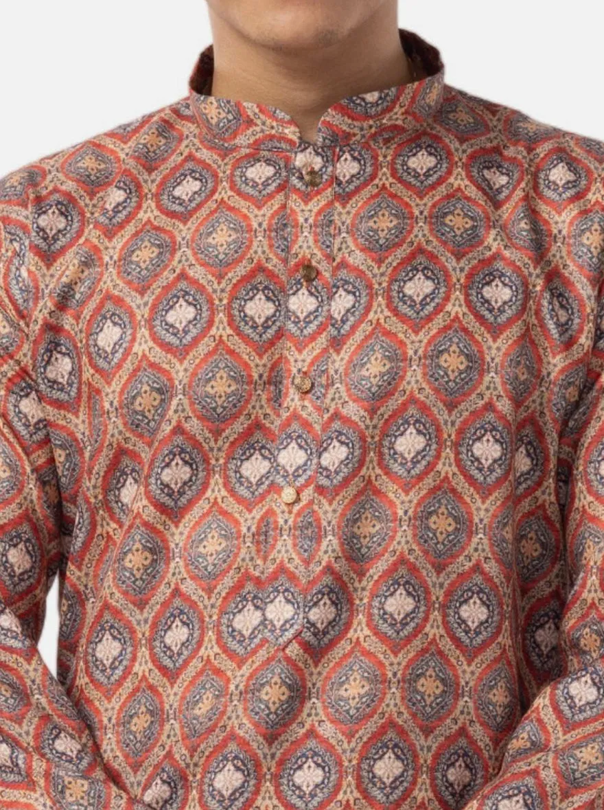 Designer Golden & Orange Printed Kurta | The Kurta Company