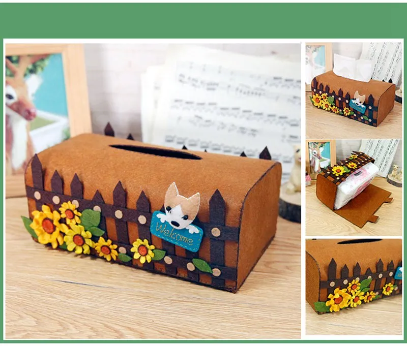DIY Kit Felt Flowers Animal Cloth Tissue Case Box
