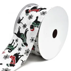 Doggy Scarf Wired Holiday Christmas Ribbon, White, 2-1/2-Inch, 10-Yard