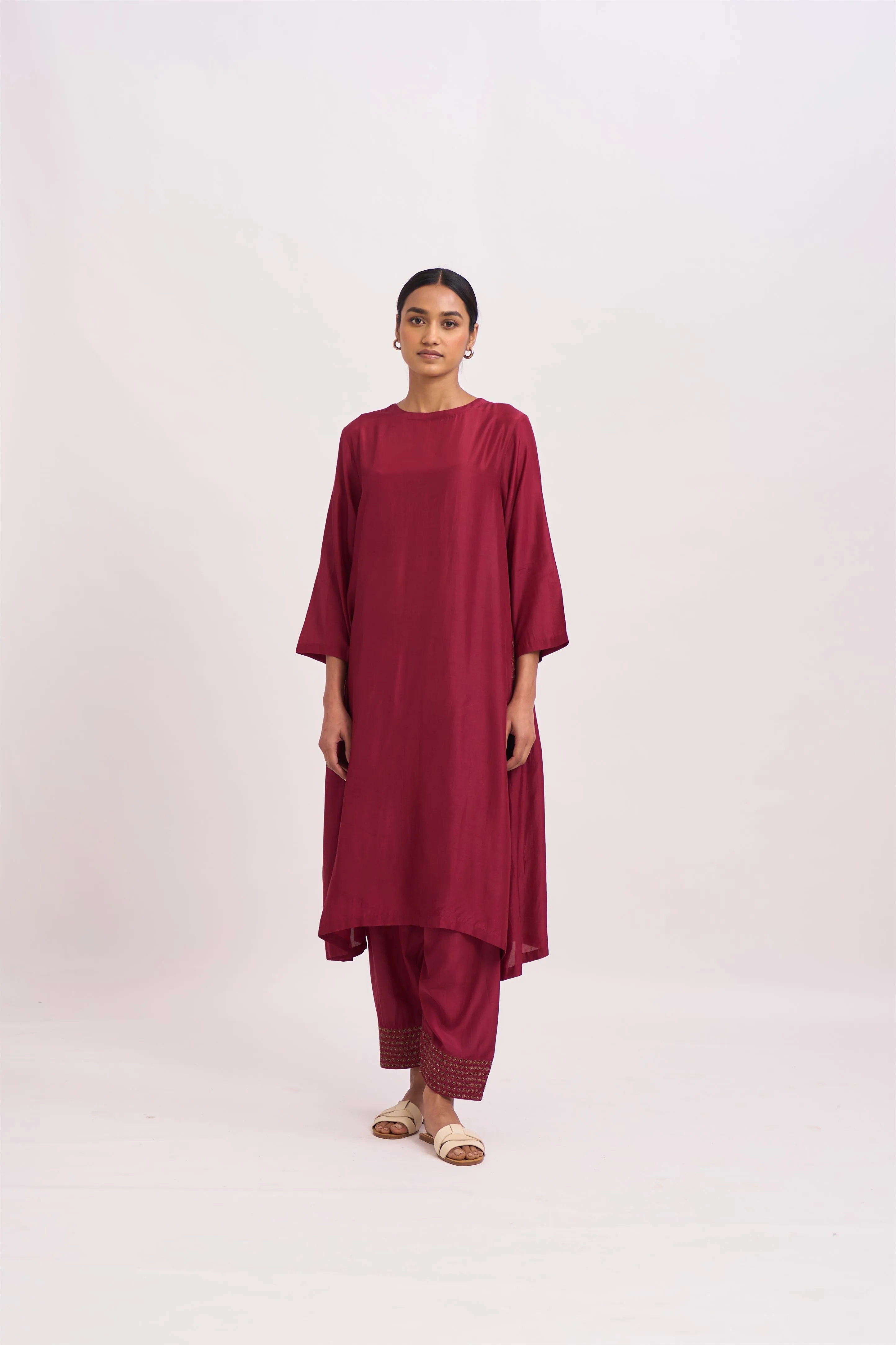 Dot   I   Pocket Style Lusail Kurta Set Cotton Silk Fabric is used in Kurta set Deep Red  SS24-PS-R