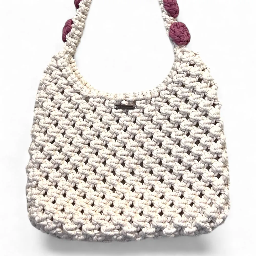Ecru & Dusty Rose Macrame Shoulder Bag