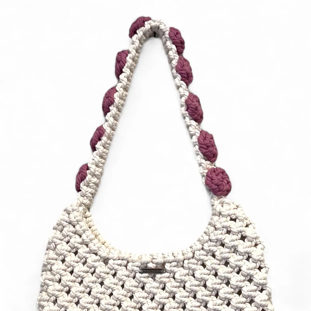 Ecru & Dusty Rose Macrame Shoulder Bag