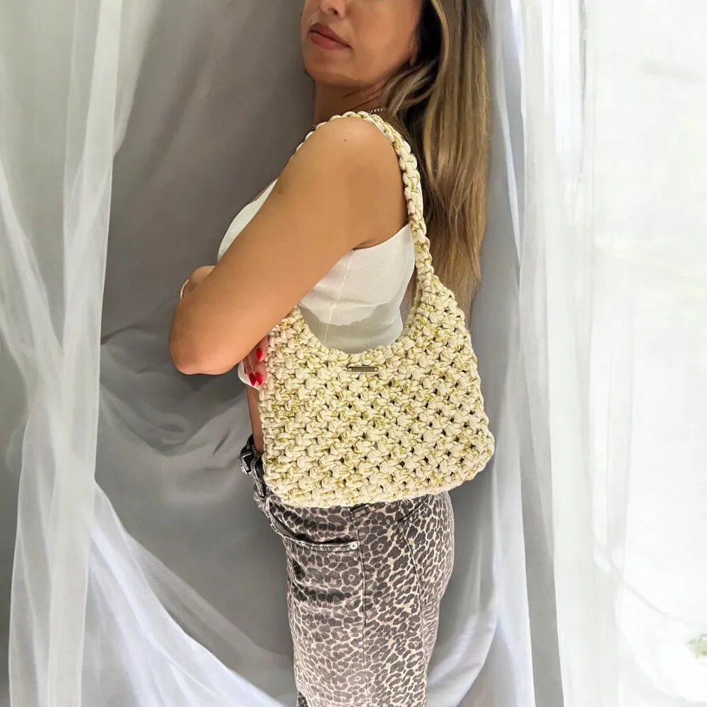 Ecru & Gold  Macrame Shoulder Bag