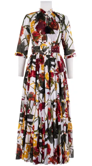 Eden Dress Crew Neck 3/4 Sleeve with Hamilton Belt Maxi Length Cotton Musola (Black Lily New)