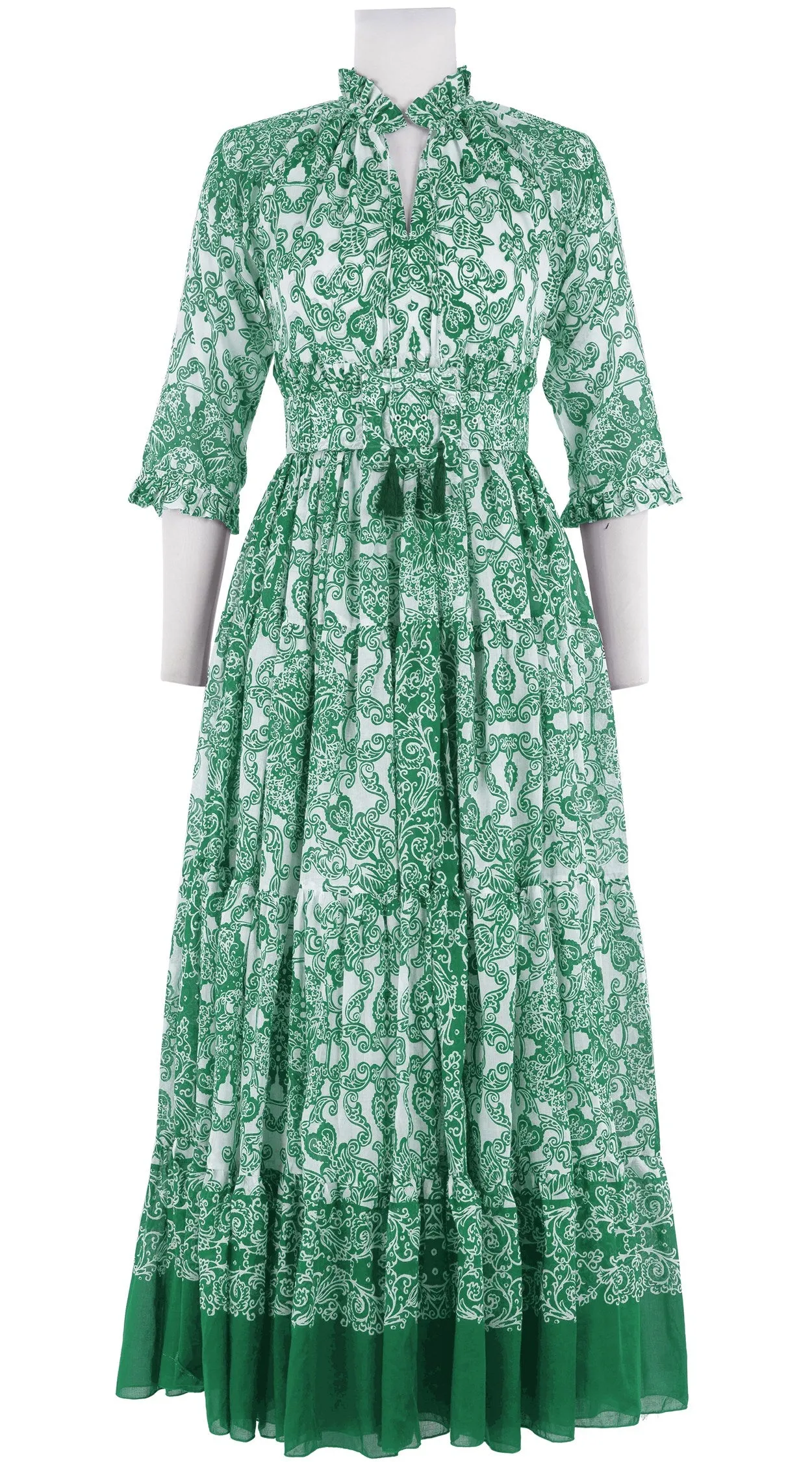 Eden Dress Crew Neck 3/4 Sleeve with Hamilton Belt Maxi Length Cotton Musola (Casanova Bandana Small)