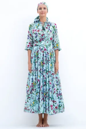 Eden Dress Crew Neck 3/4 Sleeve with Hamilton Belt Maxi Length Cotton Musola (Fairy Tail Flower)