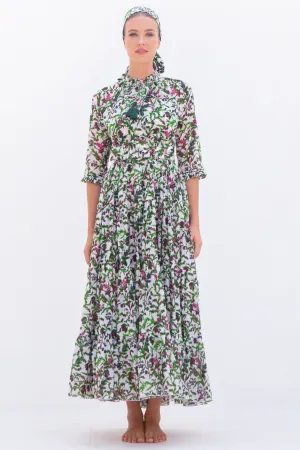 Eden Dress Crew Neck 3/4 Sleeve with Hamilton Belt Maxi Length Cotton Musola (Lavender Haze)