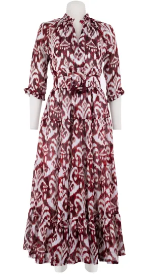 Eden Dress Crew Neck 3/4 Sleeve with Hamilton Belt Maxi Length Linen (Ikat Marine)