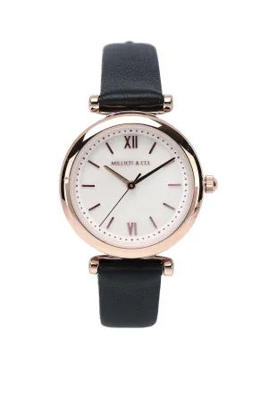 Endora Rose Gold Leather Strap Watch Metal Analog (Black)