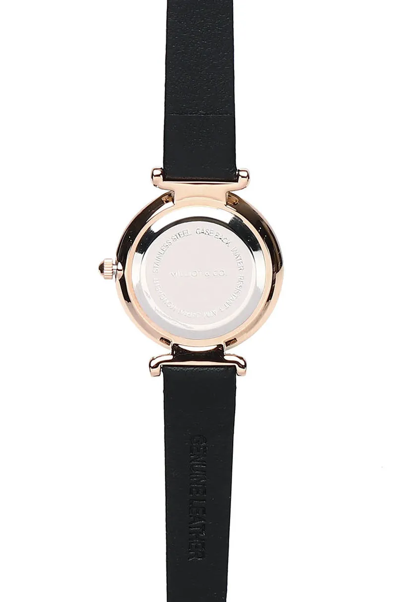 Endora Rose Gold Leather Strap Watch Metal Analog (Black)