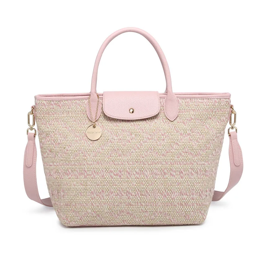 Ethnic geometric pattern woven tote with detachable strap and charm wholesale