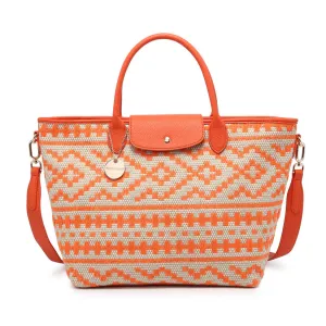 Ethnic geometric pattern woven tote with detachable strap and charm wholesale