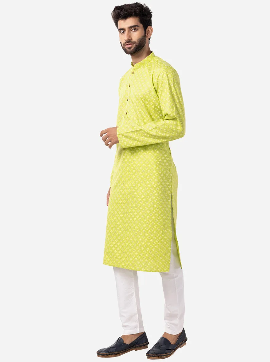 Ethnic green & Cream Printed Kurta | The Kurta Company