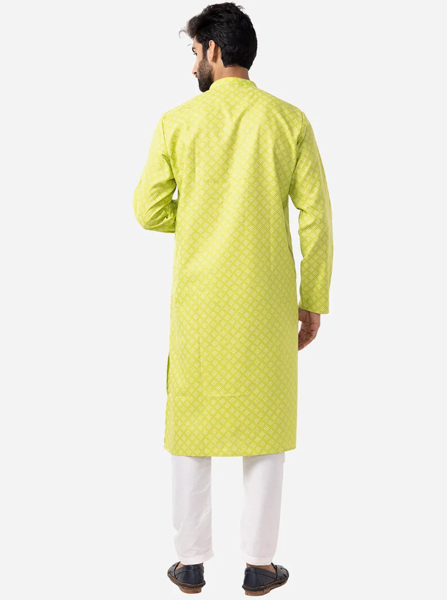 Ethnic green & Cream Printed Kurta | The Kurta Company
