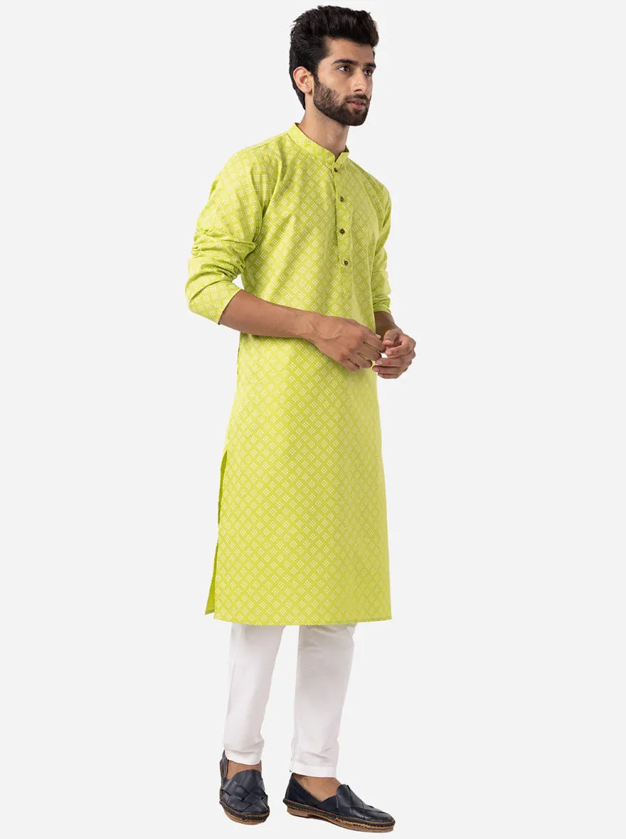 Ethnic green & Cream Printed Kurta | The Kurta Company