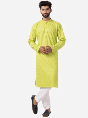 Ethnic green & Cream Printed Kurta | The Kurta Company